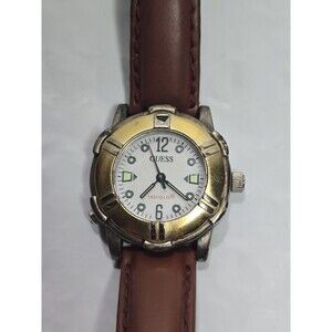 Vtg Guess Watch Gold Tone Genuine Leather Band 1997 Needs Battery
